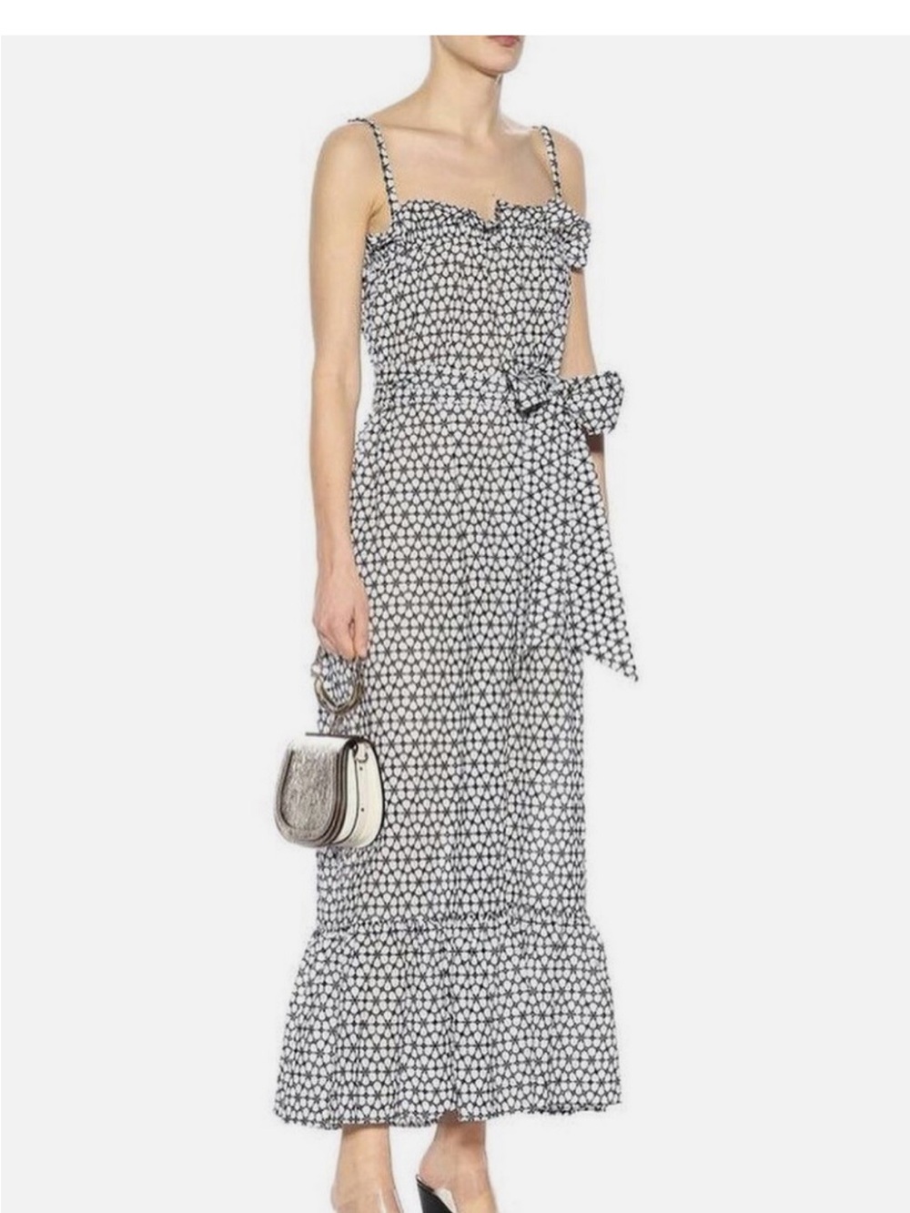 Lisa Marie Fernandez Black and White Floral Maxi Dress with Waist Bow